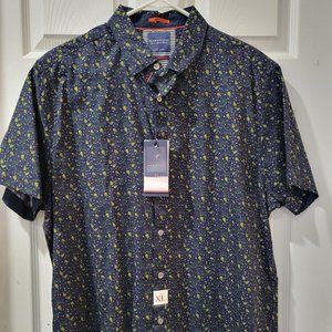 Men's Dress Shirt Denim and Flower by Ricky Singh, Short Sleeve